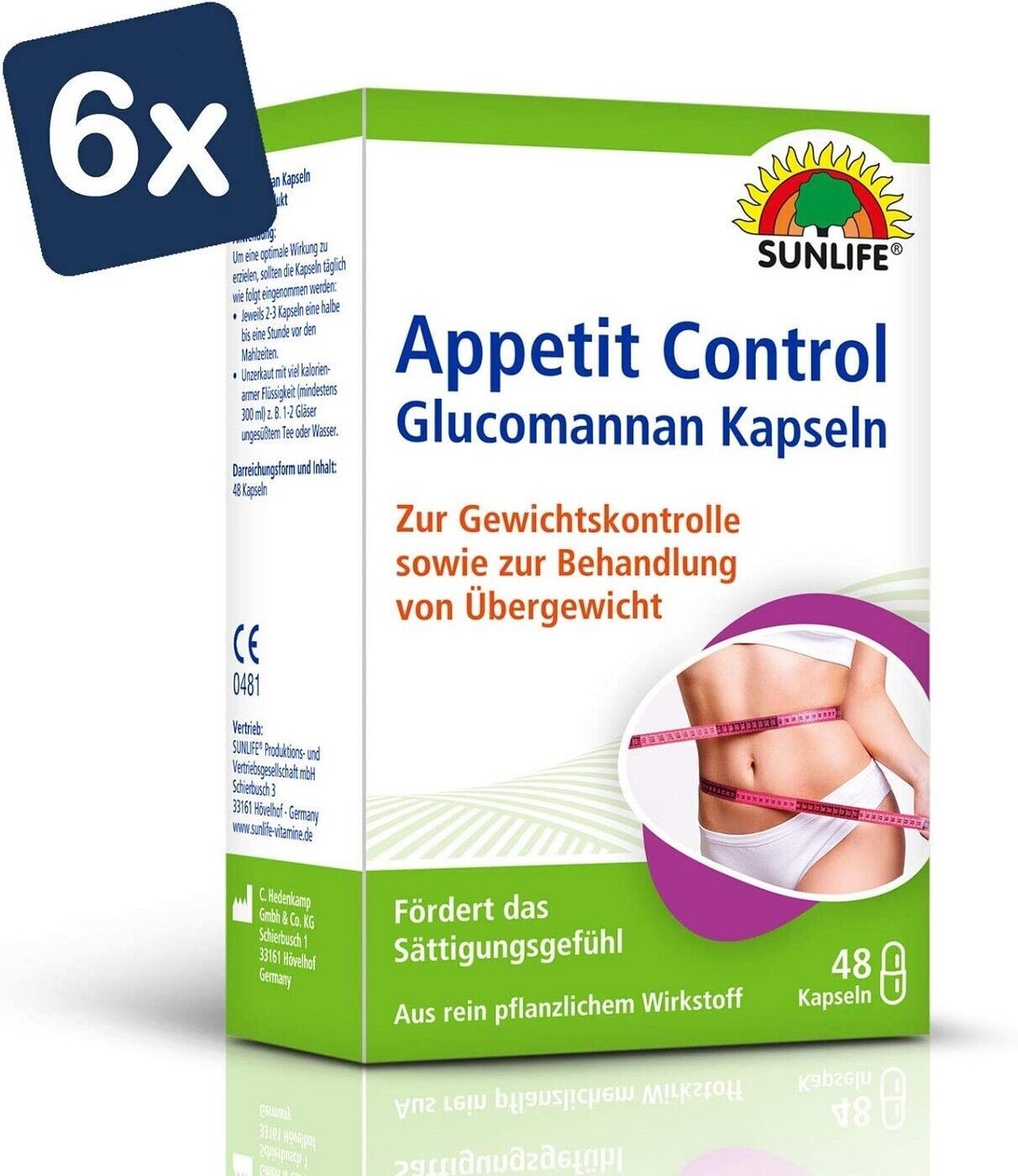 Sunlife Gewichtsreduktion Glucomannan Kapseln 6er Pack (6x48Kapseln)