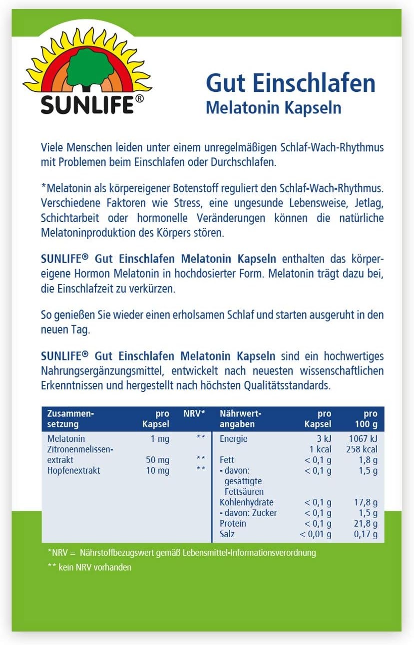 Sunlife Gut Einschlafen - Melatonin Kapseln 30 Stk.