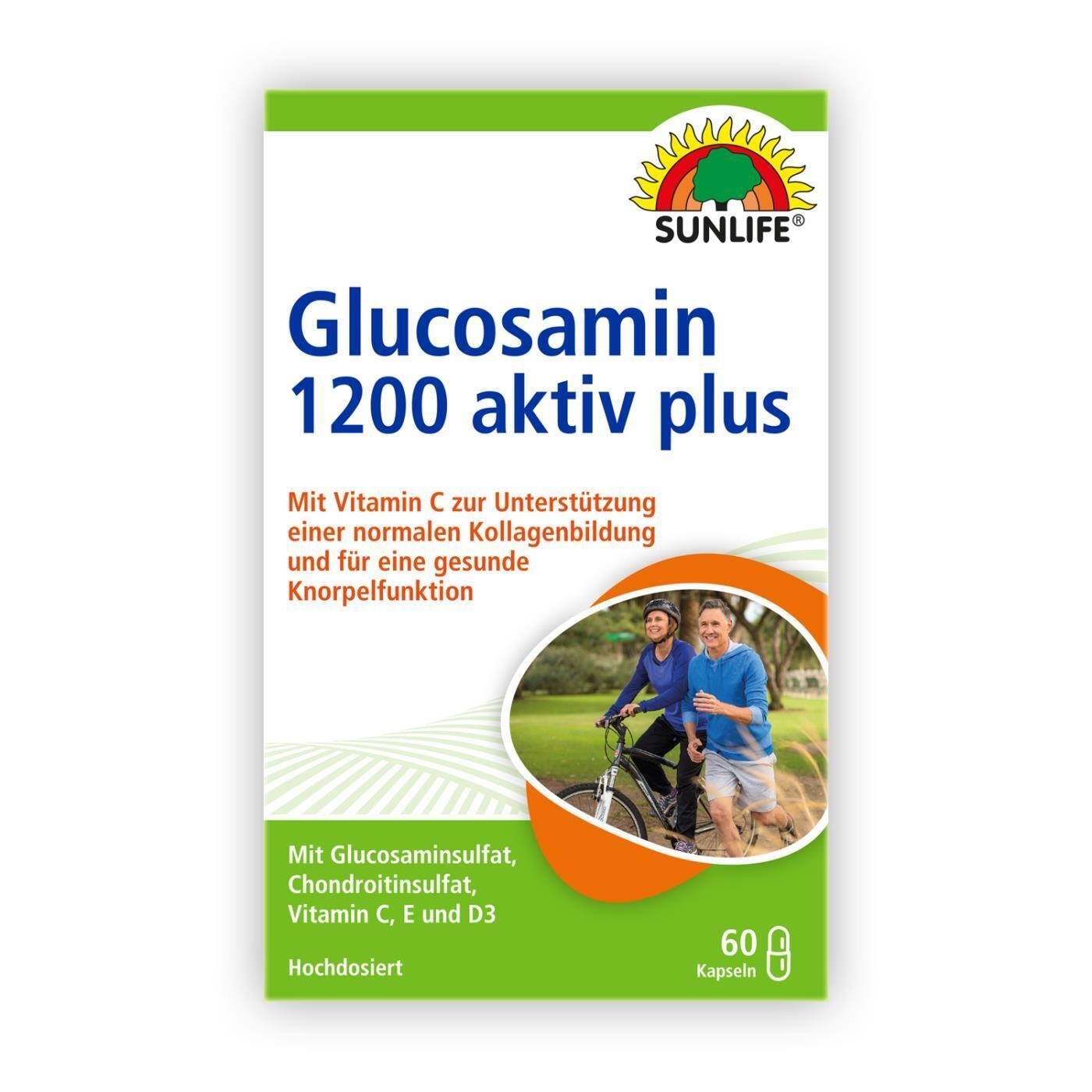 Sunlife Glucosamin 1200 aktiv plus unterstützt den Knorpel + Knochenaufbau 60 Stück